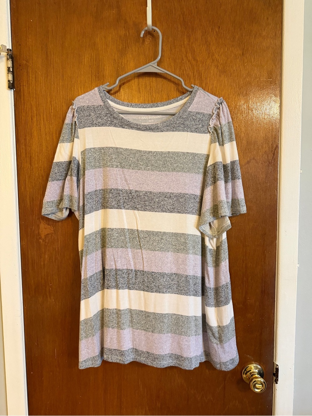 Lane Bryant Short Sleeve Striped Tee in Gray, Cream & Light Pink